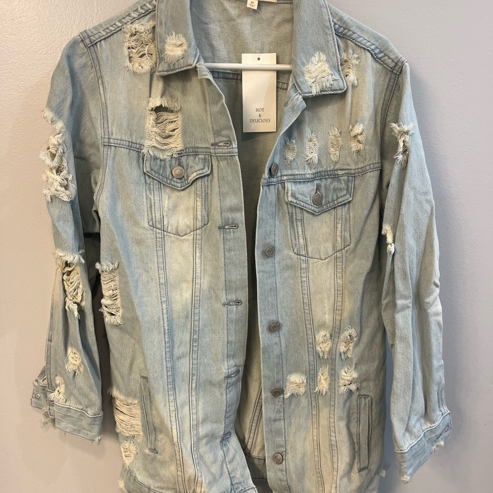 Hot & Delicious Light Blue Distressed Jean Jacket